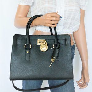 Michael Kors Hamilton Satchel Leather Bag Black